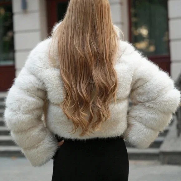 Luxury quilted faux fur jacket vintage style coat zip up black - Picture 11 of 13